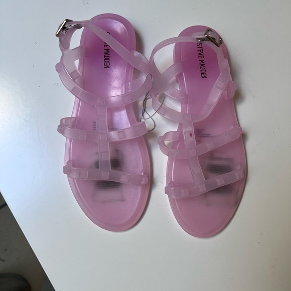 Steve Madden Girl’s Pastel Pink Jelly Sandals Size 4 Ankle Straps Buckles - Picture 2 of 7